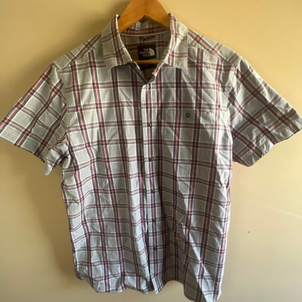 The North Face Short-Sleeve Plaid Button-Down Shirt in White and Burgundy